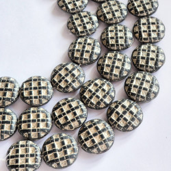 Black wool beads with beige...