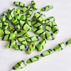 Green beads with black stripes