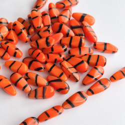 Red beads with black stripes