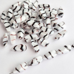 White beads with black stripes