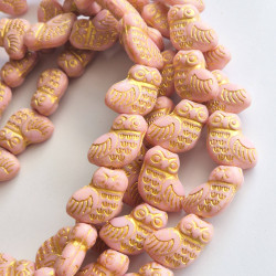 Pink owl beads with gold...