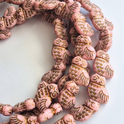 Pink owl beads with brown...